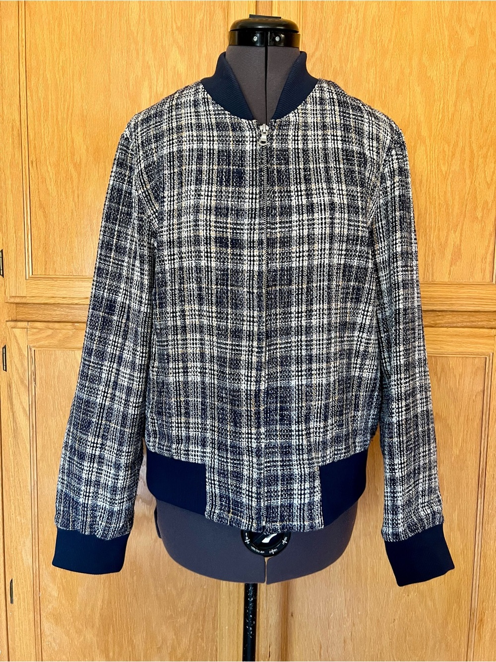WD.NY Navy and White Plaid Bomber Jacket